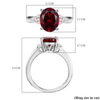Red Garnet & White Zircon Solitaire Ring in Rhodium Overlay Sterling Silver 3.28 Ct.