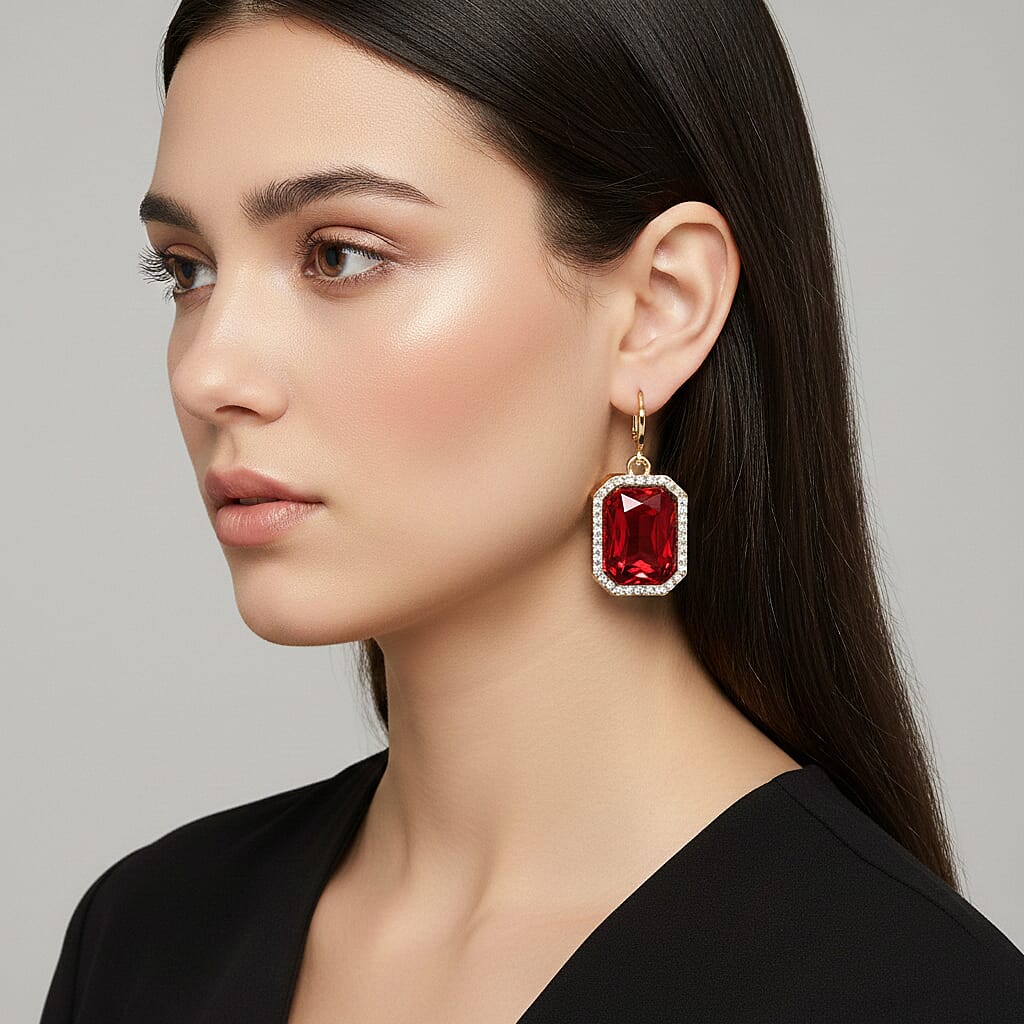 Red Crystal and White Crystal Earring with Hoop 7718034 3