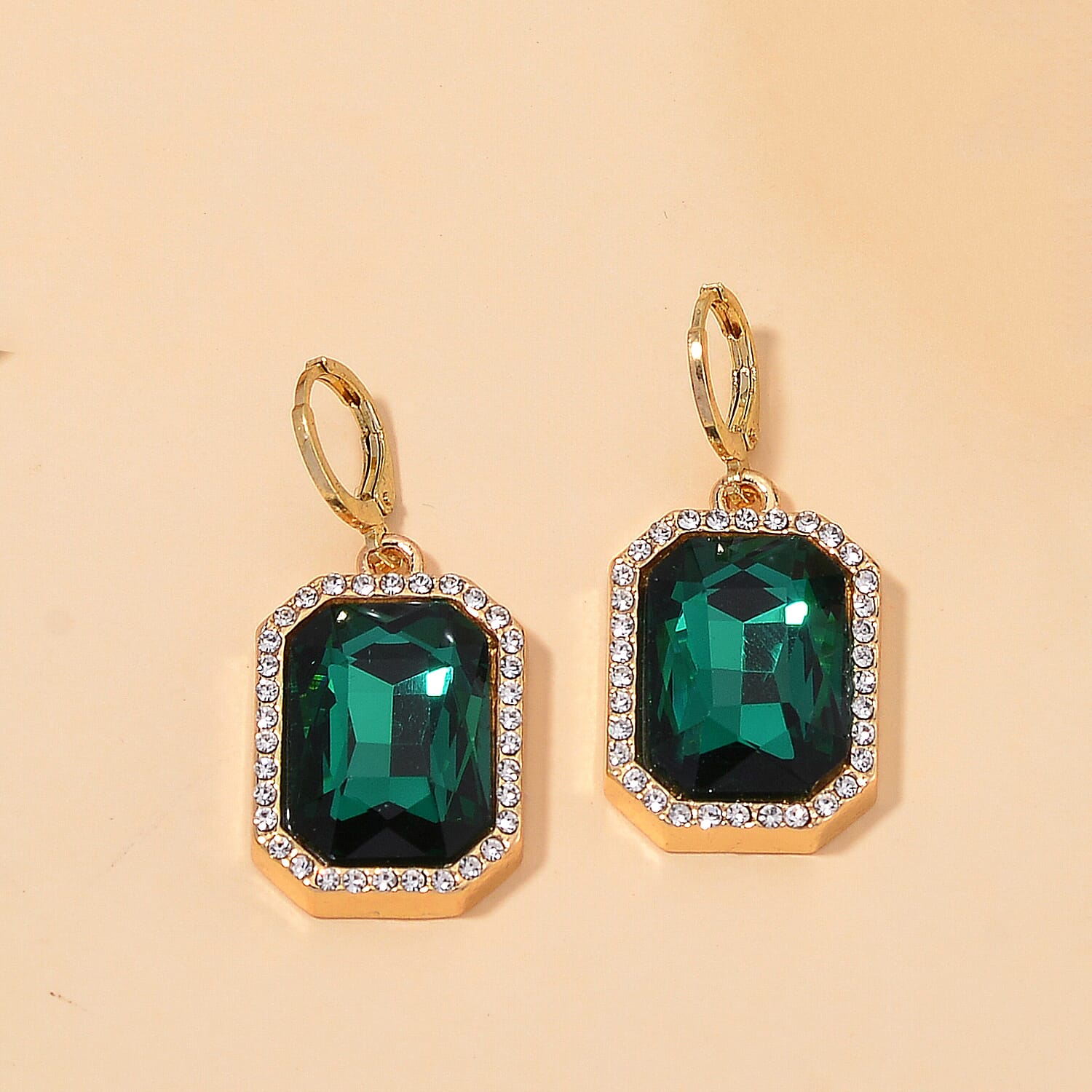 Green &amp; White Crystal Halo Earring with Hoop V32368354 2