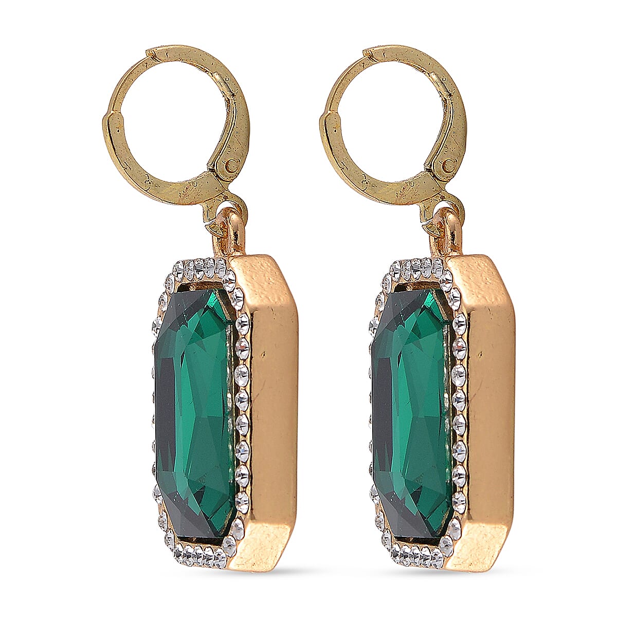 Green &amp; White Crystal Halo Earring with Hoop V32368354 4