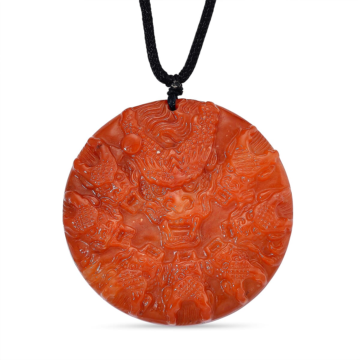 Enhanced Red Jade Carved Dragon Necklace with Cotton Thread (Size - 30 Adjustable) 250.00 Ct. 8244185 0
