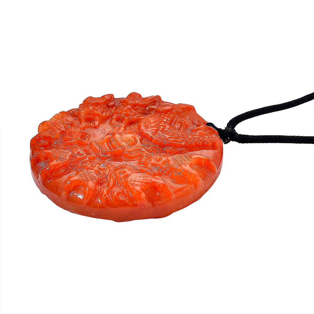 Enhanced Red Jade Carved Dragon Necklace with Cotton Thread (Size - 30 Adjustable) 250.00 Ct.