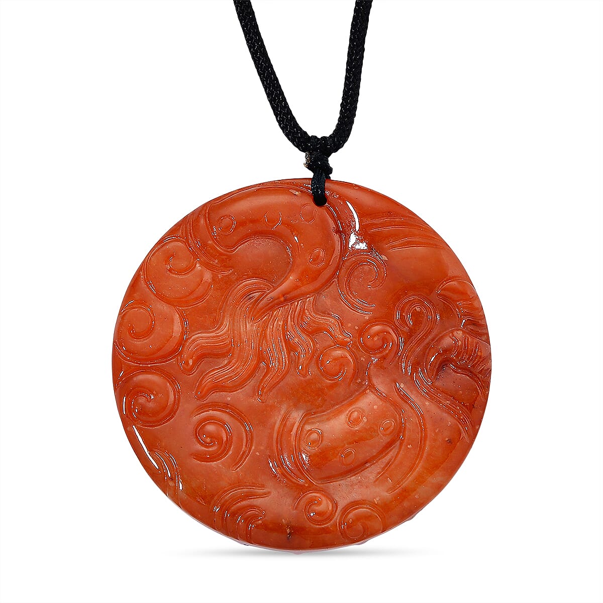 Enhanced Red Jade Carved Dragon Necklace with Cotton Thread (Size - 30 Adjustable) 250.00 Ct. 8244185 4