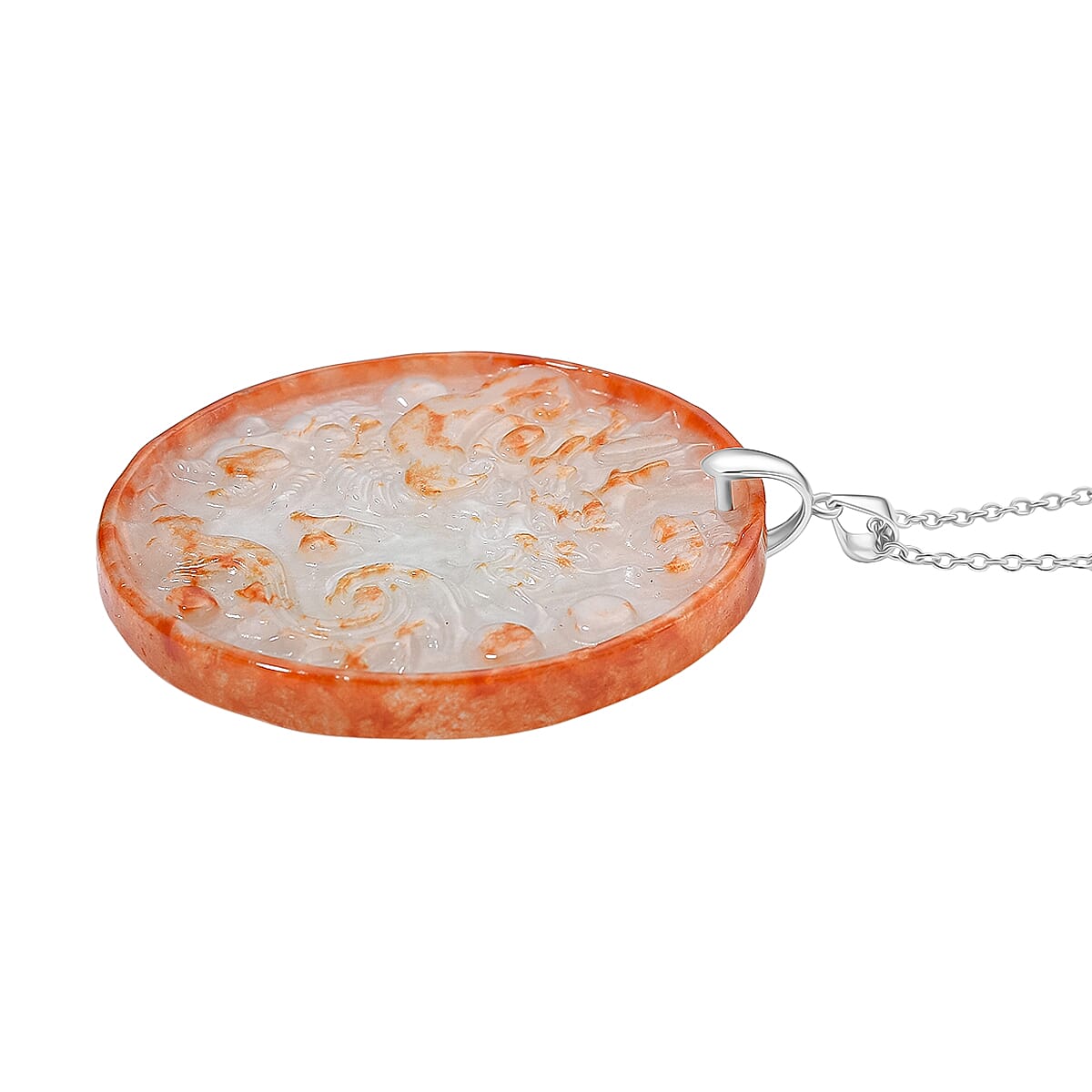 Dragon Carving Red Jade Pendant with Chain (Size 20) in Rhodium Overlay Sterling Silver 140.00 Ct. V32515220 3