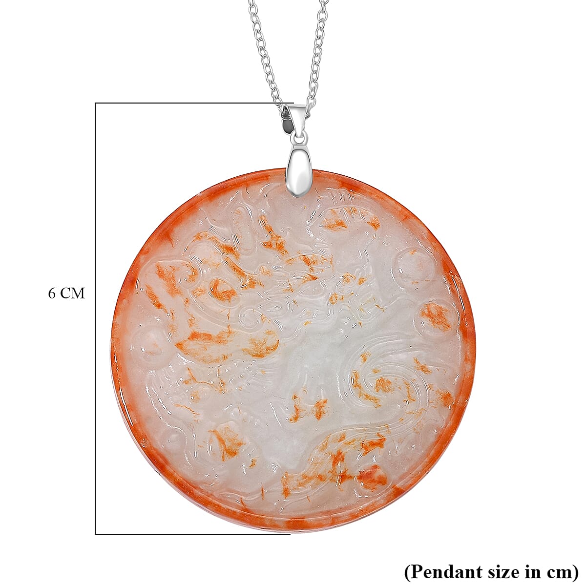 Dragon Carving Red Jade Pendant with Chain (Size 20) in Rhodium Overlay Sterling Silver 140.00 Ct. V32515220 6