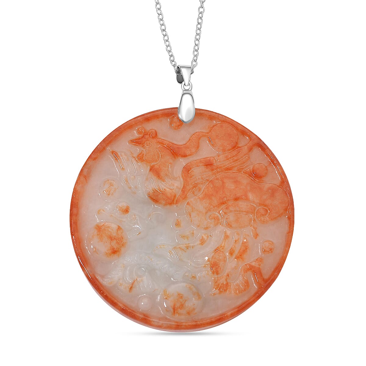 Phoenix Carving Red Jade Pendant with Chain (Size 20) in Rhodium Overlay Sterling Silver 140.00 Ct. 4394749 0