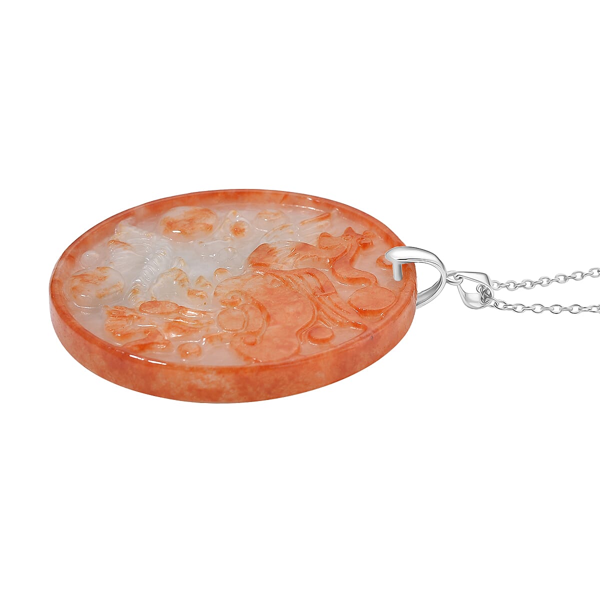 Phoenix Carving Red Jade Pendant with Chain (Size 20) in Rhodium Overlay Sterling Silver 140.00 Ct. 4394749 3