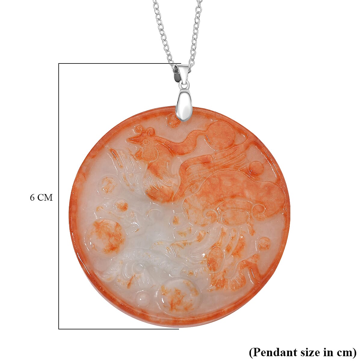 Phoenix Carving Red Jade Pendant with Chain (Size 20) in Rhodium Overlay Sterling Silver 140.00 Ct. 4394749 6