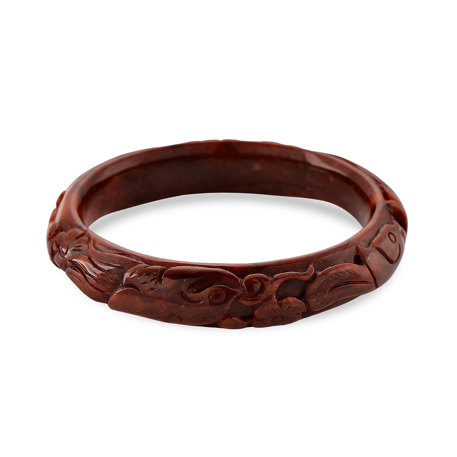 Red Jade Carved Phoenix Bangle (Size-7.5) 239.70 Ct V32525164 0