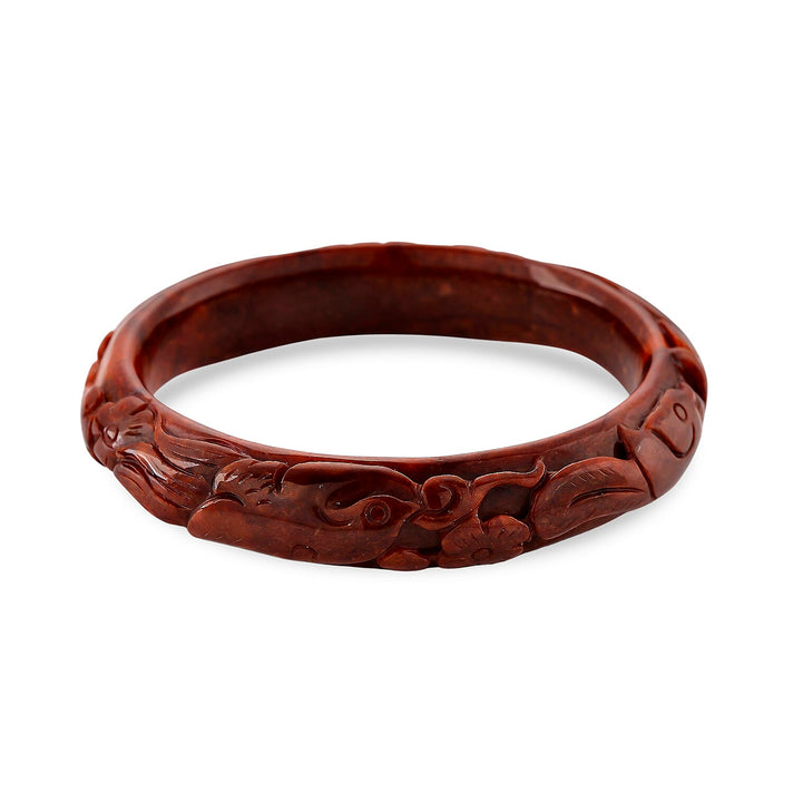Red Jade Carved Phoenix Bangle (Size-7.5) 239.70 Ct 8426436 1