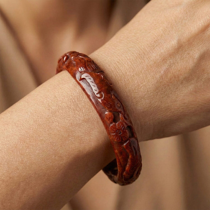 Red Jade Carved Phoenix Bangle (Size-7.5) 239.70 Ct 8426436 2