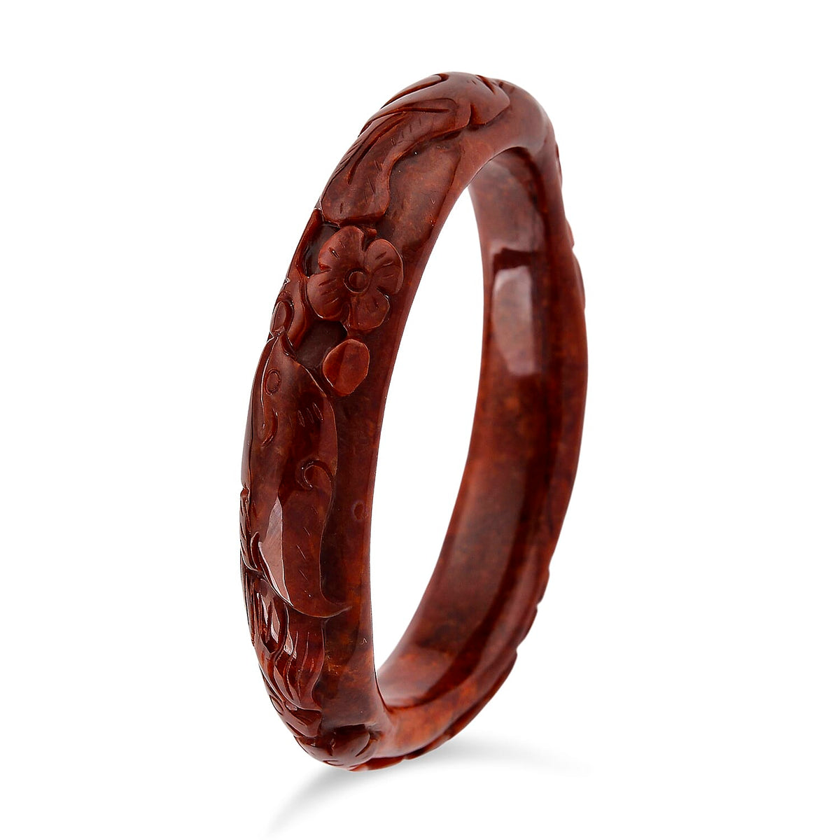 Red Jade Carved Phoenix Bangle (Size-7.5) 239.70 Ct V32525164 4