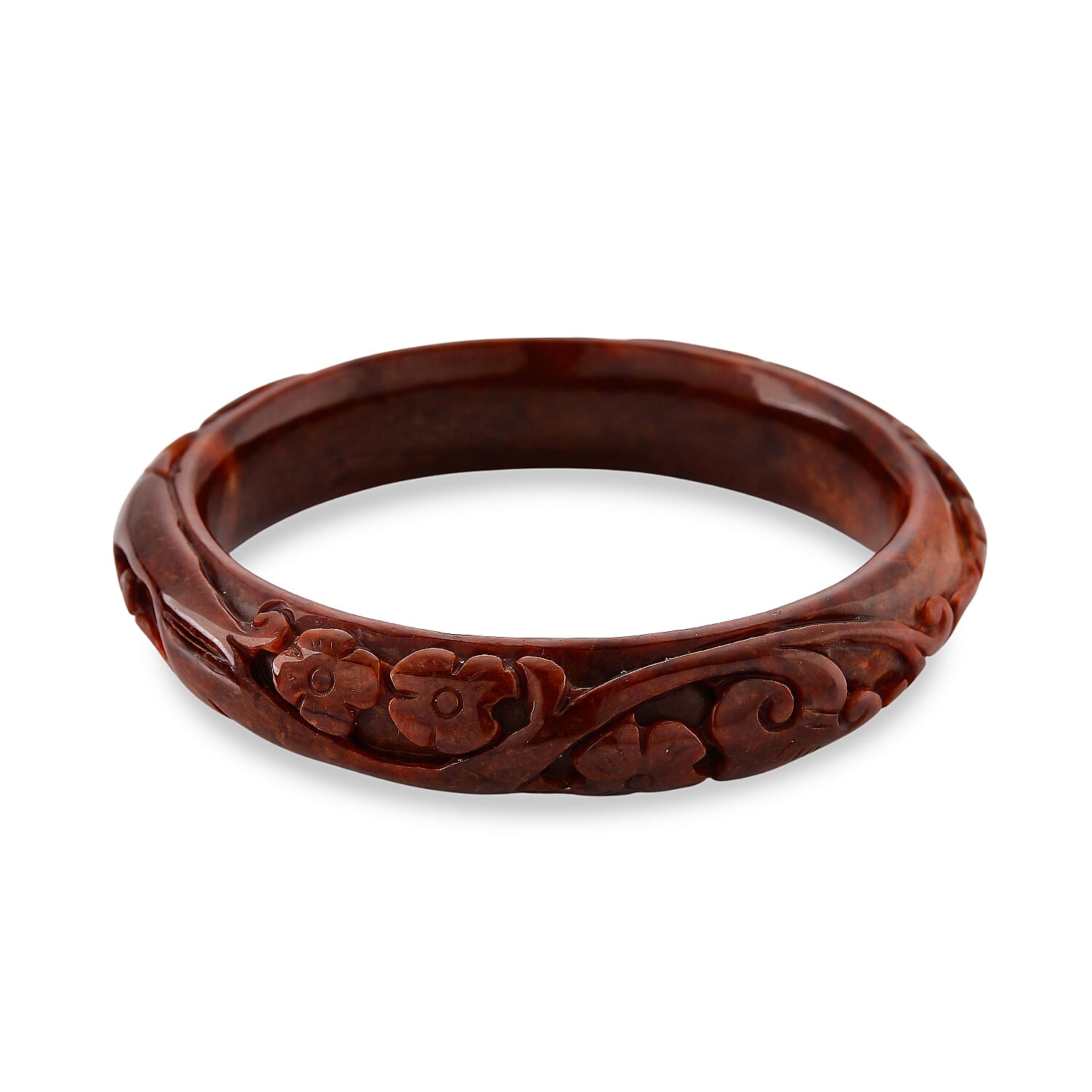 Red Jade Carved Phoenix Bangle (Size-7.5) 239.70 Ct V32525164 5