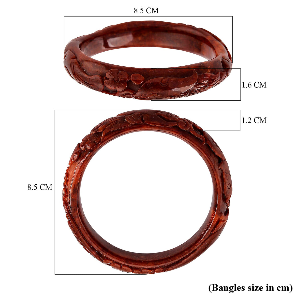 Red Jade Carved Phoenix Bangle (Size-7.5) 239.70 Ct V32525164 6