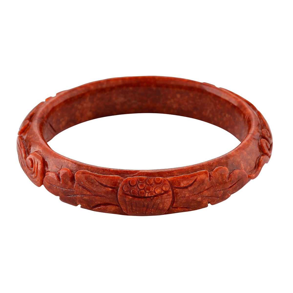 Koi Carved Burmese Red Jade Bangle (Size 7.5) 300.00 Ct. V32519650 2