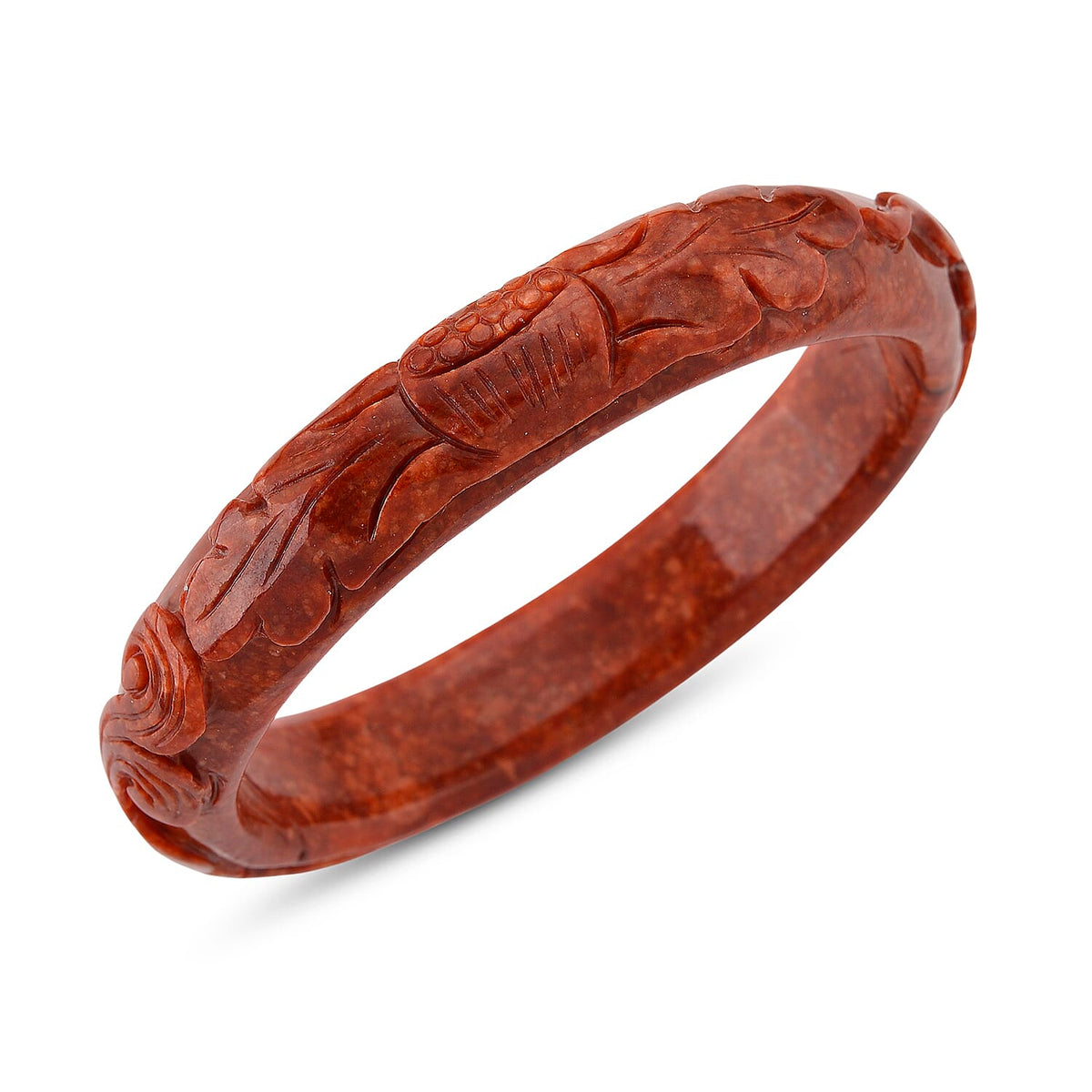 Koi Carved Burmese Red Jade Bangle (Size 7.5) 300.00 Ct. V32519650 8