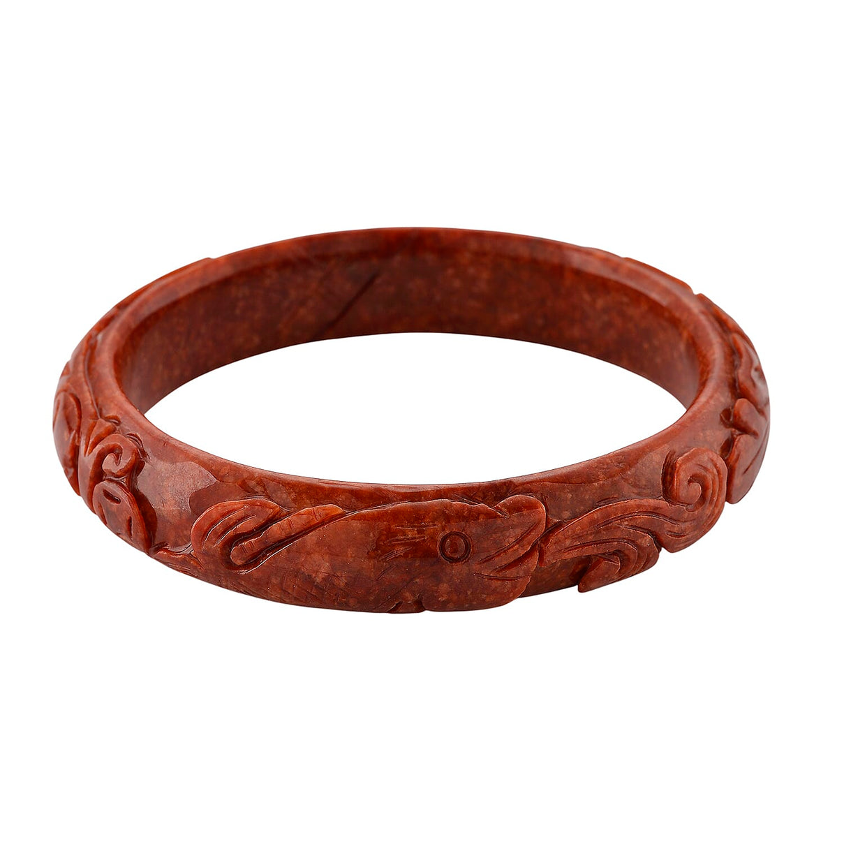 Koi Carved Burmese Red Jade Bangle (Size 7.5) 300.00 Ct. V32519650 10