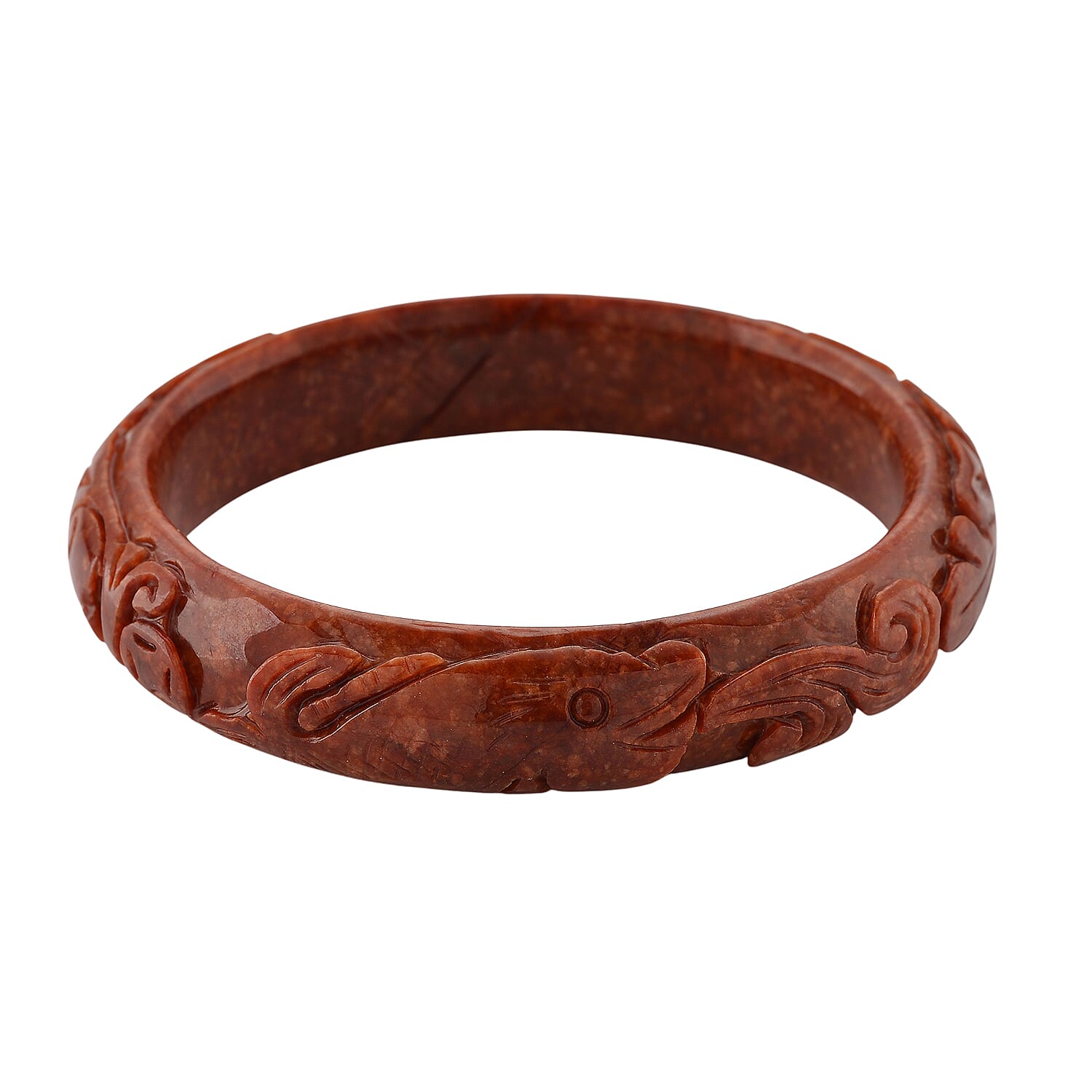 Koi Carved Burmese Red Jade Bangle (Size 7.5) 300.00 Ct. V32519650 10