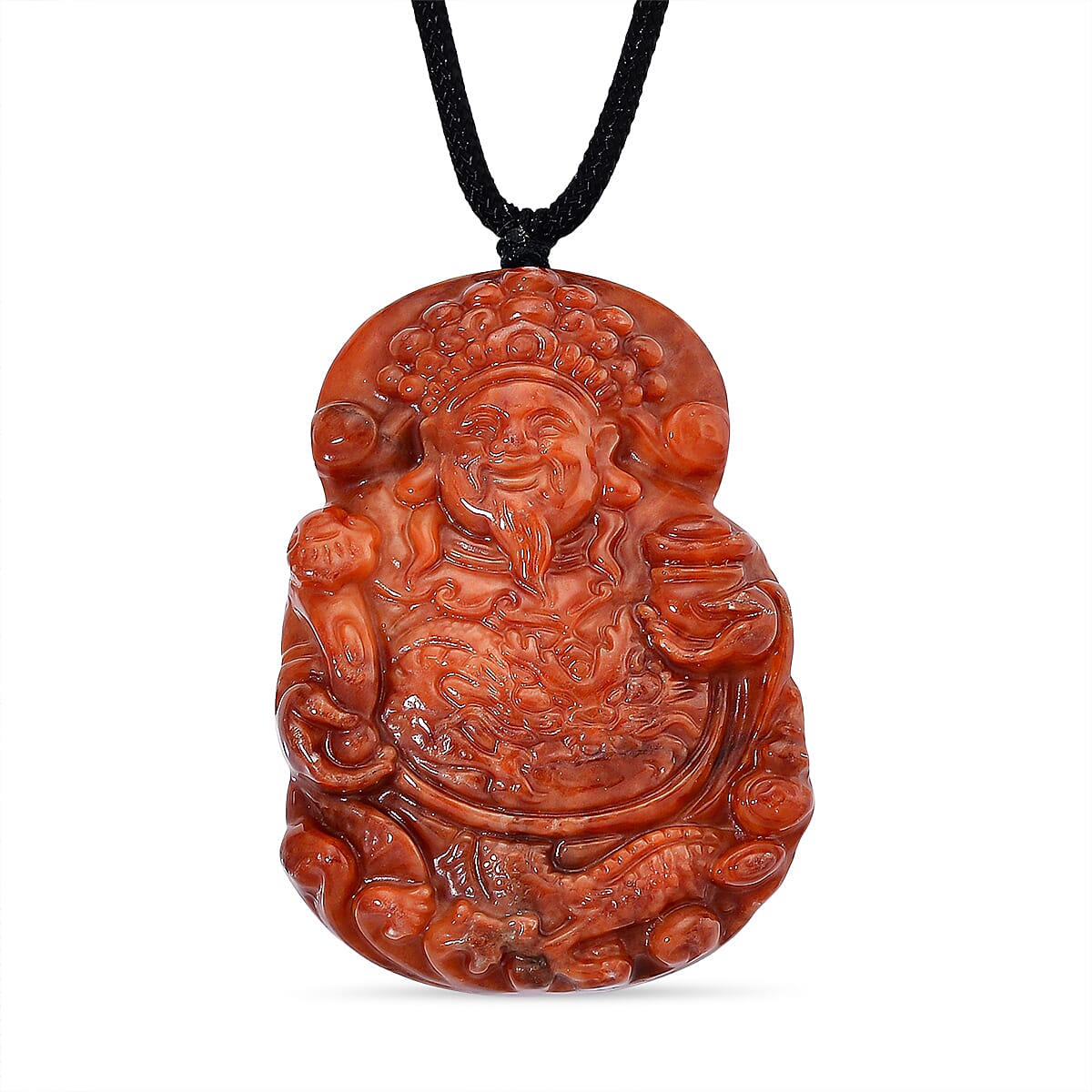 Enhanced Red Jade Stone Buddha Necklace with Black Cord (Size 30 Adjustable) 220.00 Ct. V32519353 0
