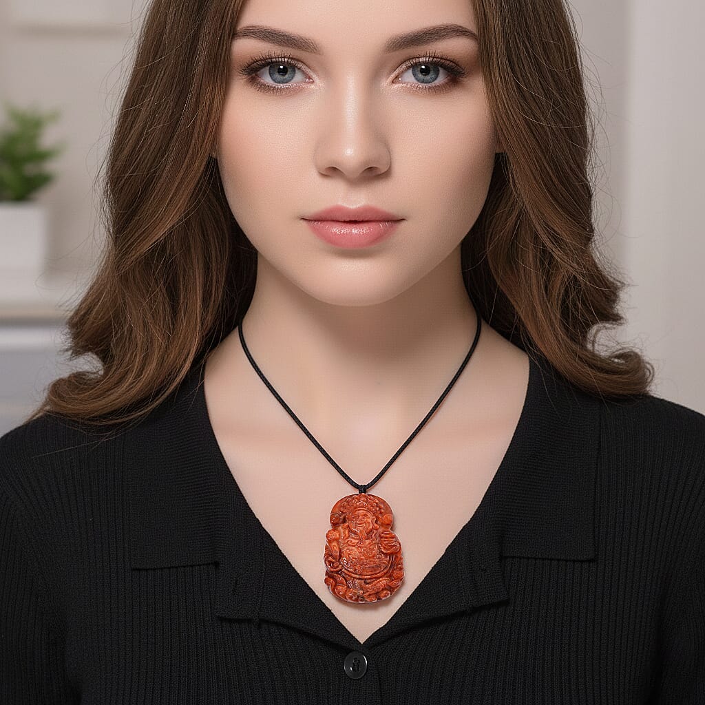 Enhanced Red Jade Stone Buddha Necklace with Black Cord (Size 30 Adjustable) 220.00 Ct. V32519353 3