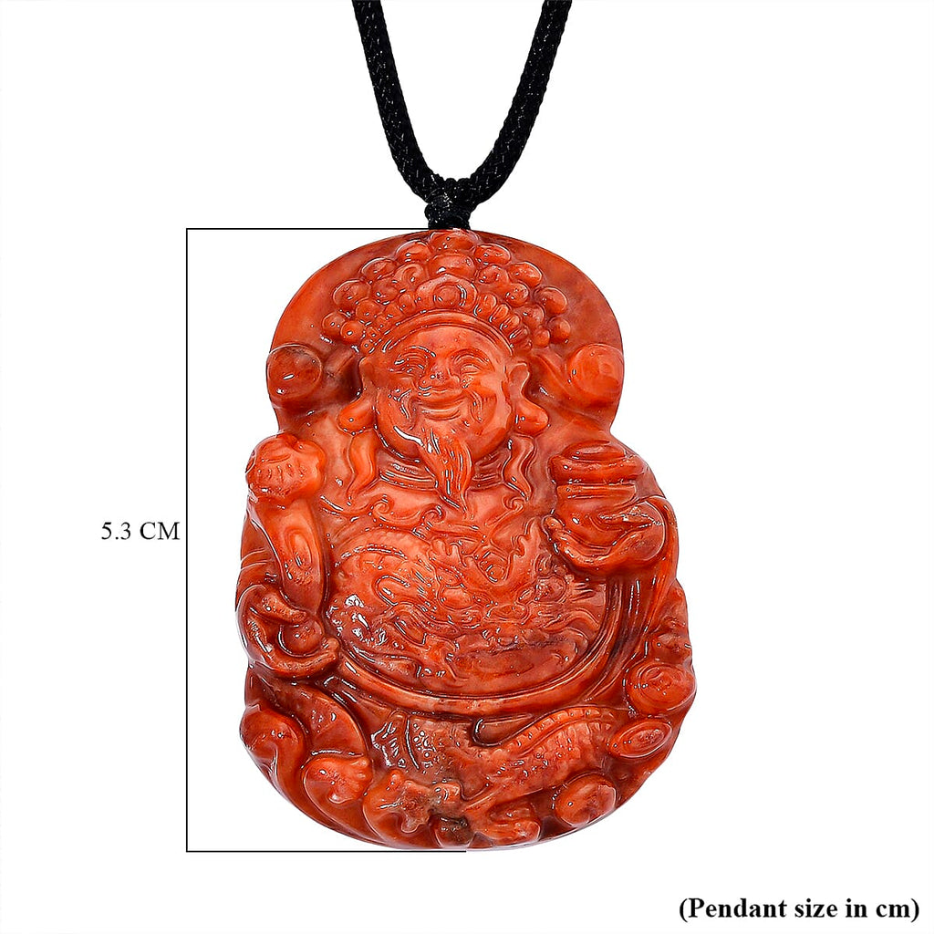 Enhanced Red Jade Stone Buddha Necklace with Black Cord (Size 30 Adjustable) 220.00 Ct.