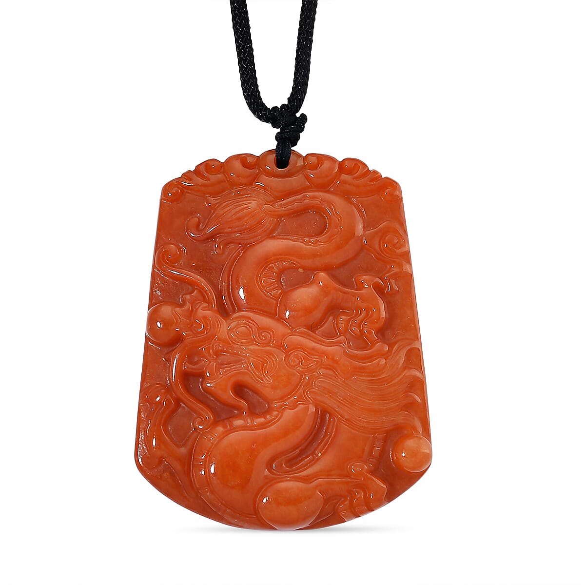 Red Jade Stone Dragon Necklace with Black Cord (Size 30 Adjustable) 210.00 Ct. 8244177 0