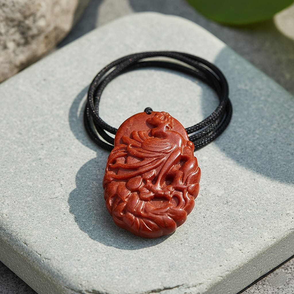 Enhanced Red Jade Carved Phoenix Necklace with Cotton Thread (Size - 28 Adjustable) 100.00 Ct. 8426413 3