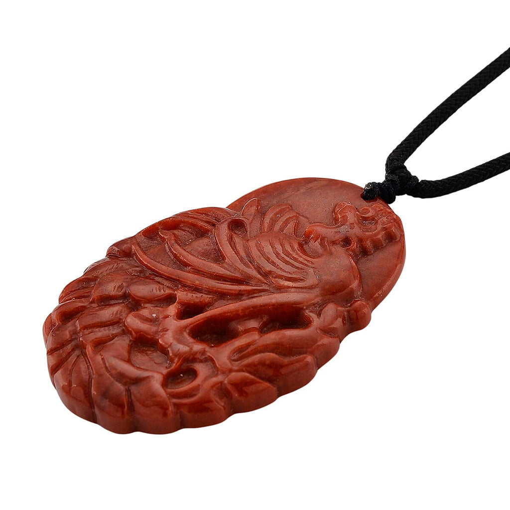 Enhanced Red Jade Carved Phoenix Necklace with Cotton Thread (Size - 28 Adjustable) 100.00 Ct.