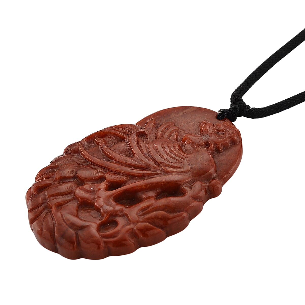Enhanced Red Jade Carved Phoenix Necklace with Cotton Thread (Size - 28 Adjustable) 100.00 Ct. 8426413 4