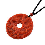 Enhanced Red Jade Carved Dragon & Phoenix Necklace with Cotton Thread (Size - 28 Adjustable) 130.00 Ct.