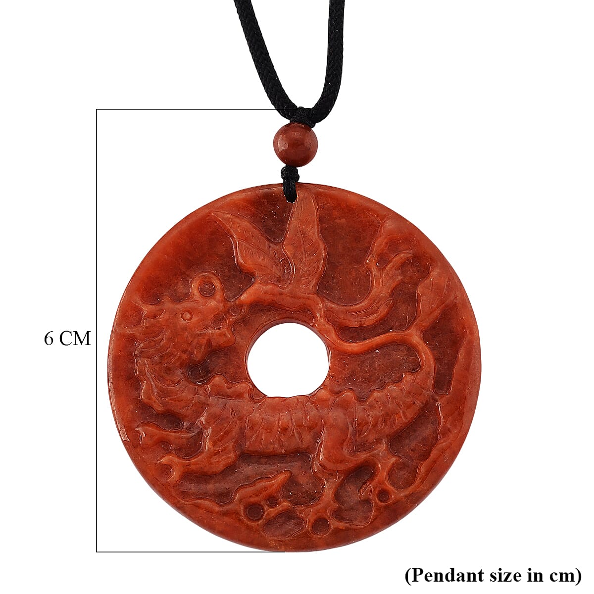 Enhanced Red Jade Carved Dragon &amp; Phoenix Necklace with Cotton Thread (Size - 28 Adjustable) 130.00 Ct. 8433499 7