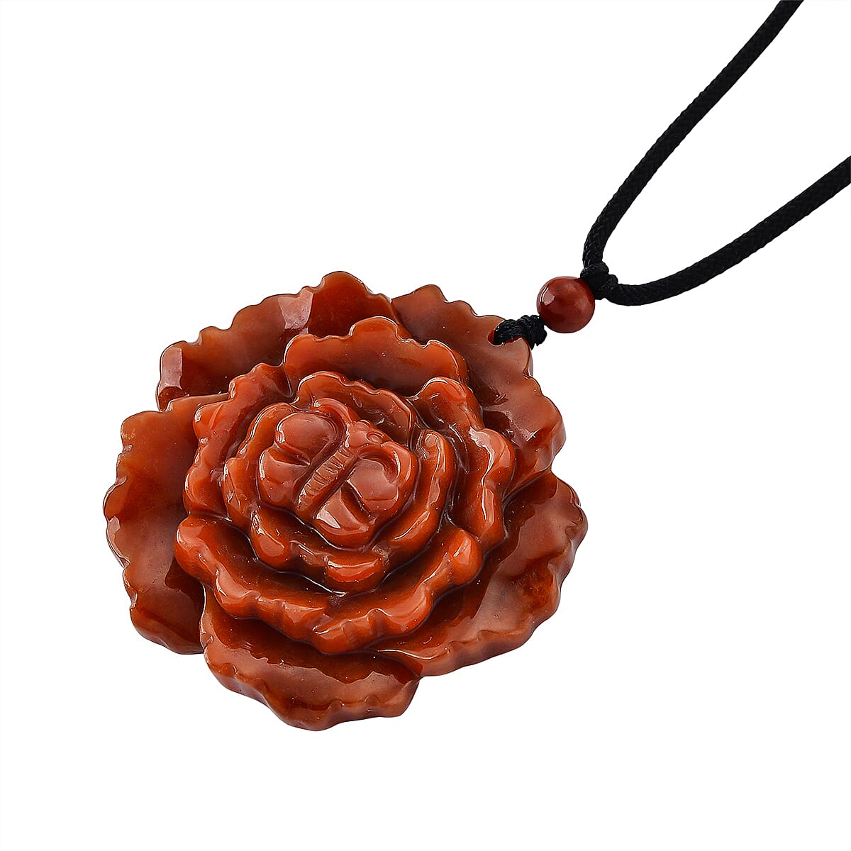 Enhanced Red Jade Carved Peony &amp; Butterfly Necklace with Cotton Thread (Size - 28 Adjustable) 165.00 Ct. 8433500 4