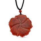 Enhanced Red Jade Carved Peony & Butterfly Necklace with Cotton Thread (Size - 28 Adjustable) 165.00 Ct.