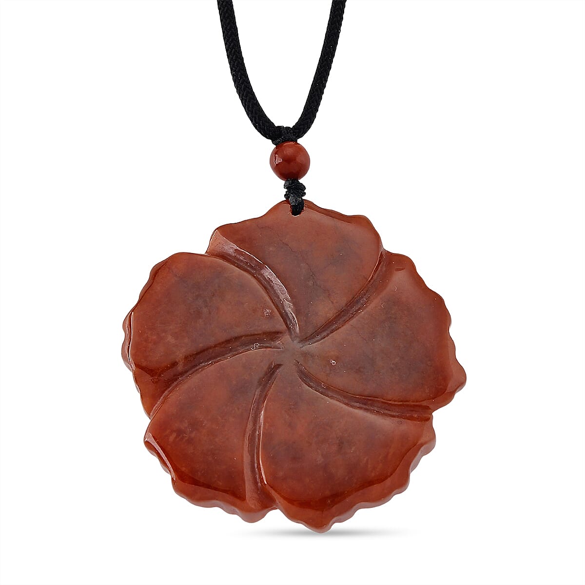 Enhanced Red Jade Carved Peony &amp; Butterfly Necklace with Cotton Thread (Size - 28 Adjustable) 165.00 Ct. 8433500 5