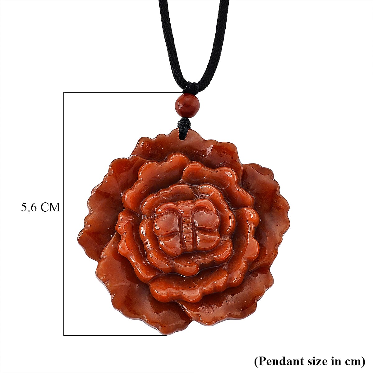 Enhanced Red Jade Carved Peony &amp; Butterfly Necklace with Cotton Thread (Size - 28 Adjustable) 165.00 Ct. 8433500 7