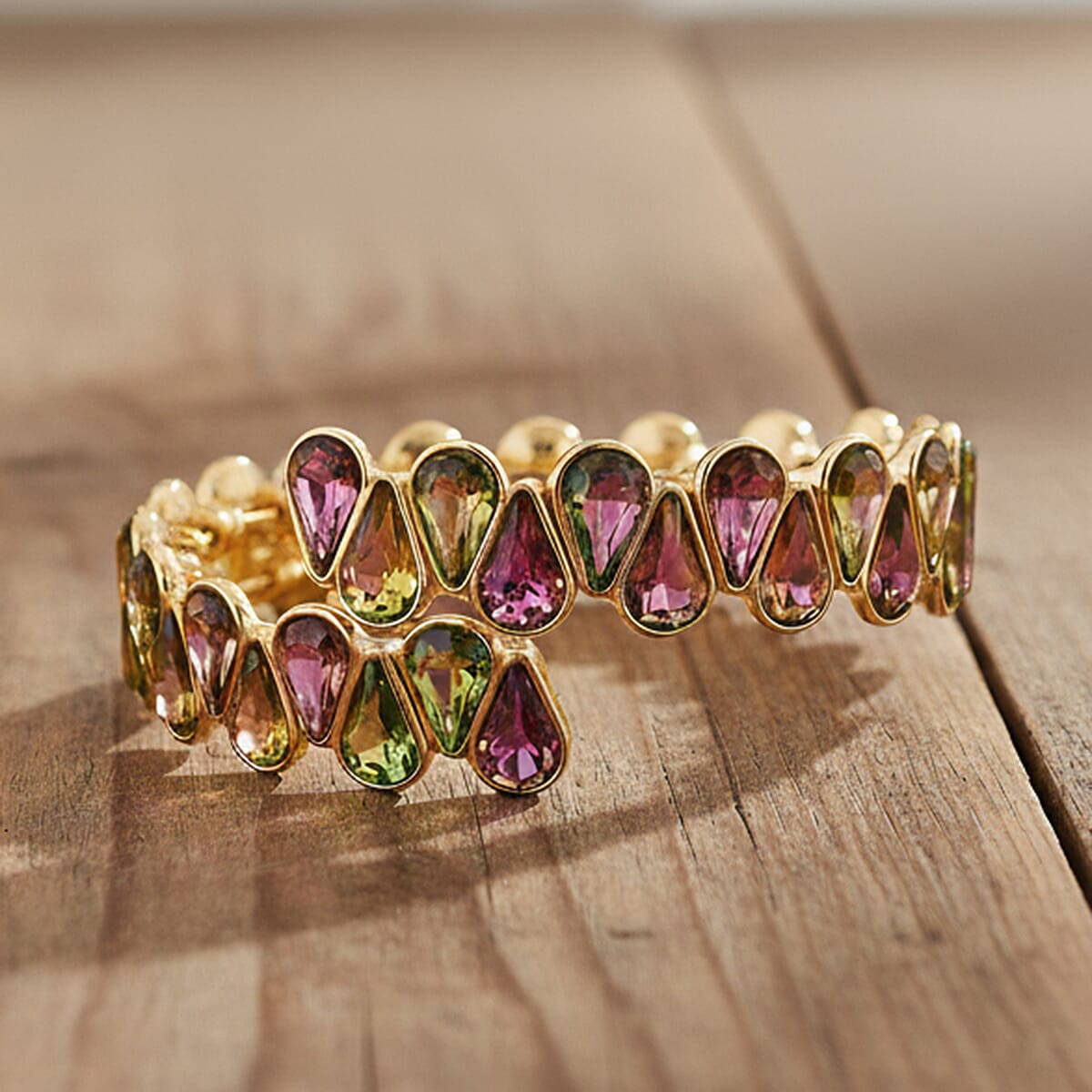 Red Magic Color Glass Pear Adjustable Bangle in Yellow Gold Tone V32354648 2