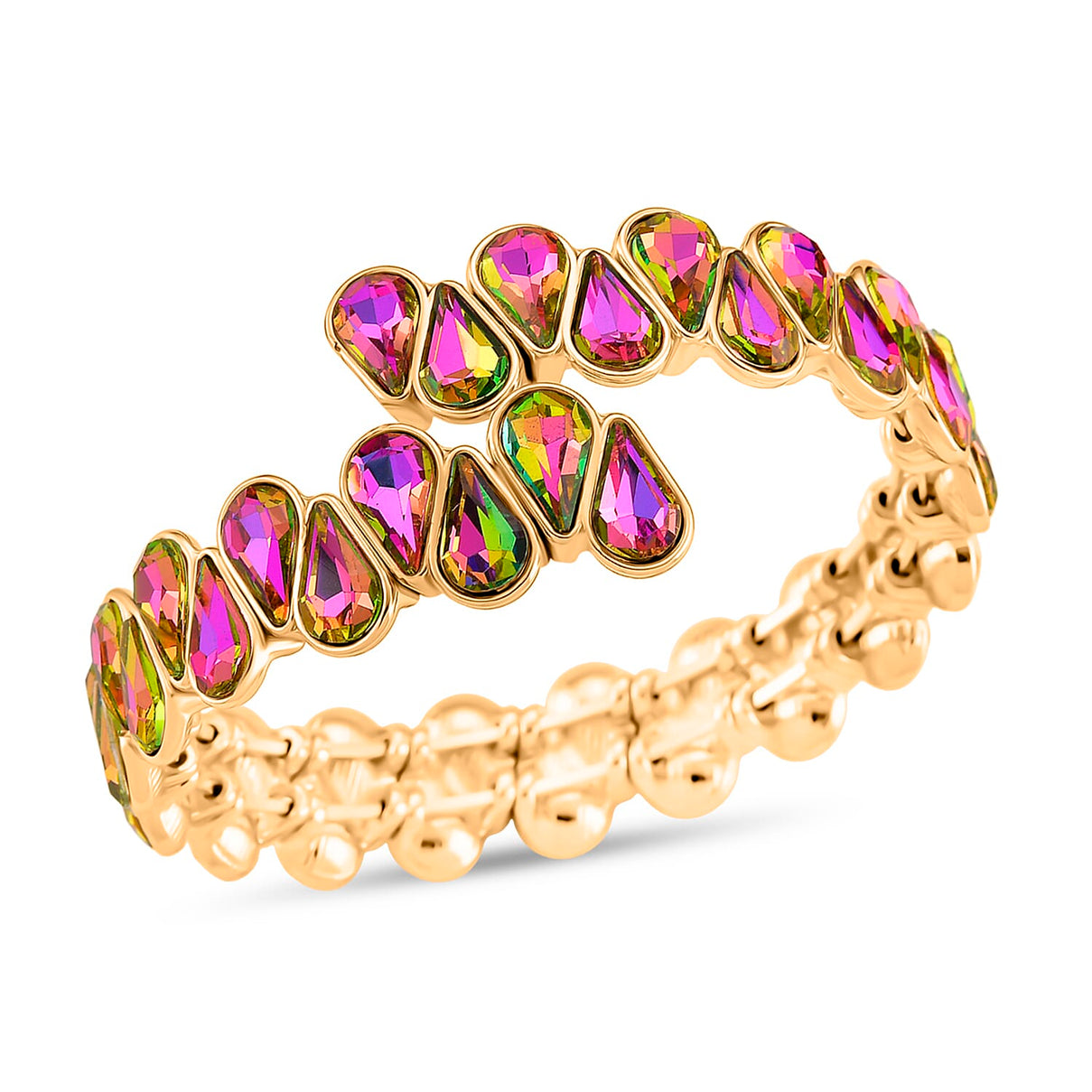 Red Magic Color Glass Pear Adjustable Bangle in Yellow Gold Tone V32358569 4