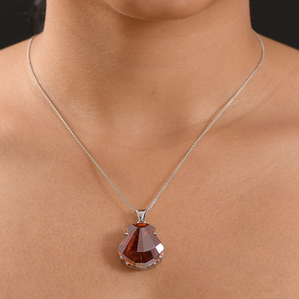 Closeout Deal - Red Magma Swarovski Crystal Pendant with Chain (Size 20) in Platinum Overlay 29.82 Ct. 4373833 2