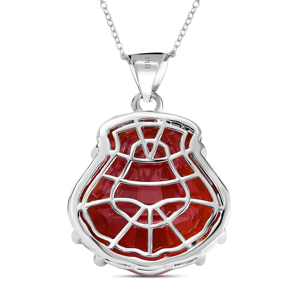 Closeout Deal - Red Magma Swarovski Crystal Pendant with Chain (Size 20) in Platinum Overlay 29.82 Ct.