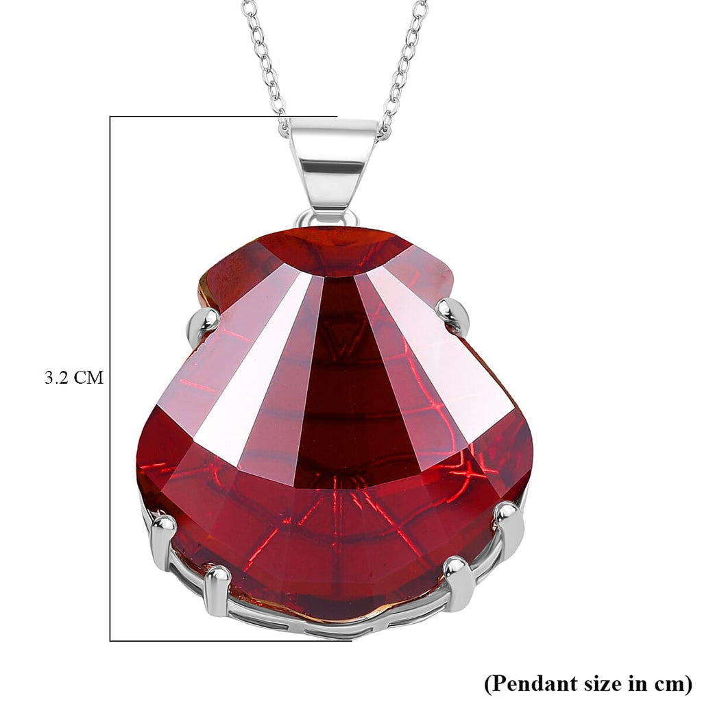 Closeout Deal - Red Magma Swarovski Crystal Pendant with Chain (Size 20) in Platinum Overlay 29.82 Ct.