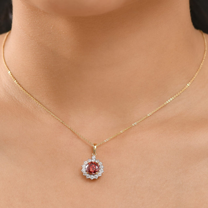 DEAL OF THE DAY - Premium Red Moissanite Solitaire and White Moissanite Pendant with Chain (Size 20) in 18K Vermeil Yellow Gold Plated Sterling Silver 2.21 Ct. 4368411 2