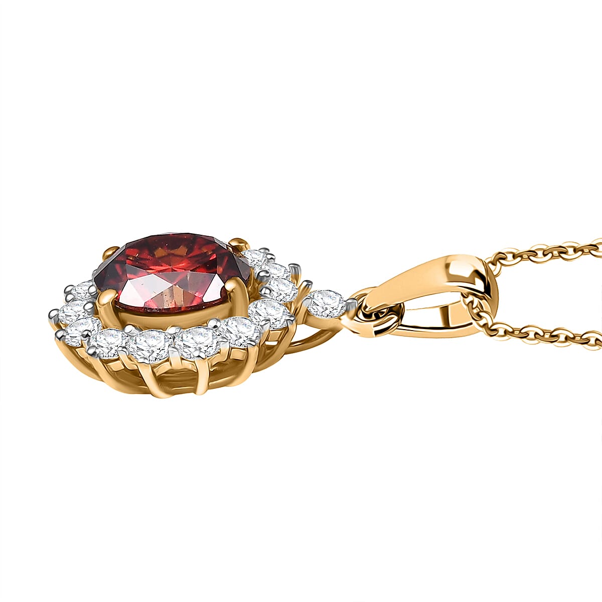 DEAL OF THE DAY - Premium Red Moissanite Solitaire and White Moissanite Pendant with Chain (Size 20) in 18K Vermeil Yellow Gold Plated Sterling Silver 2.21 Ct. 4368411 7
