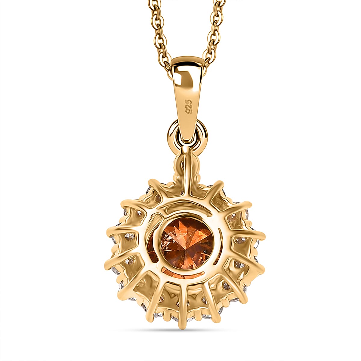DEAL OF THE DAY - Premium Red Moissanite Solitaire and White Moissanite Pendant with Chain (Size 20) in 18K Vermeil Yellow Gold Plated Sterling Silver 2.21 Ct. 4368411 9