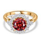 Premium Red Moissanite Solitaire and White Moissanite Ring in 18K Vermeil Yellow Gold Plated Sterling Silver 2.24 Ct.