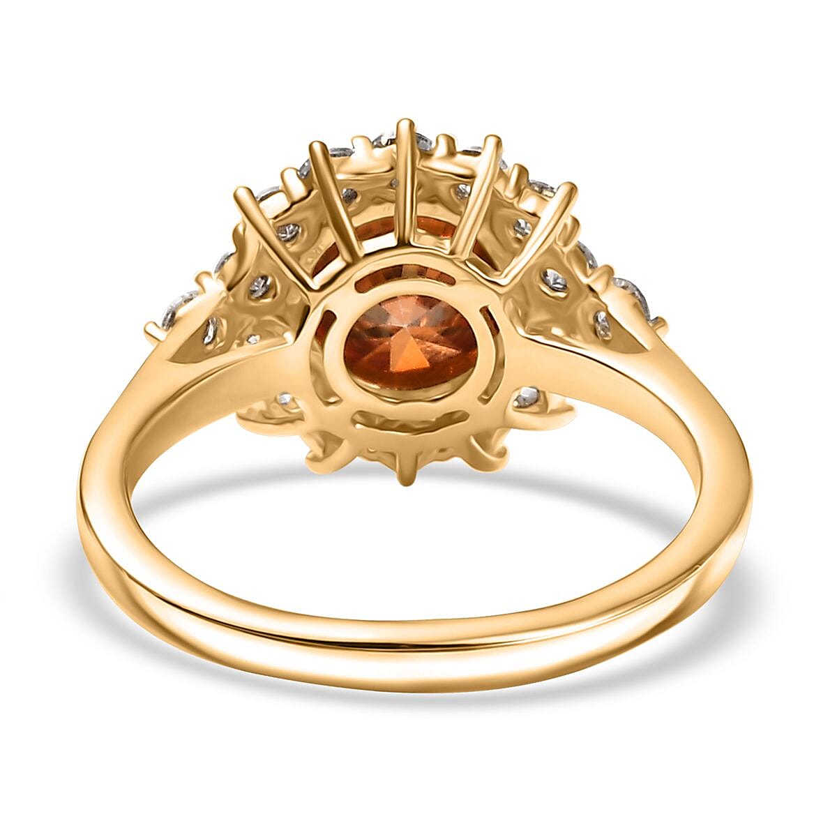 Red Moissanite, Moissanite Halo Ring in 18K Vermeil Yellow Gold Plated Sterling Silver V32702204 5