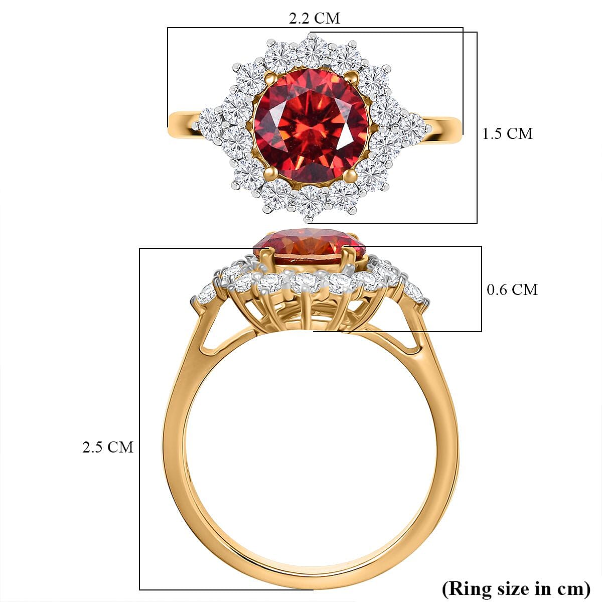 Red Moissanite, Moissanite Halo Ring in 18K Vermeil Yellow Gold Plated Sterling Silver V32702204 6