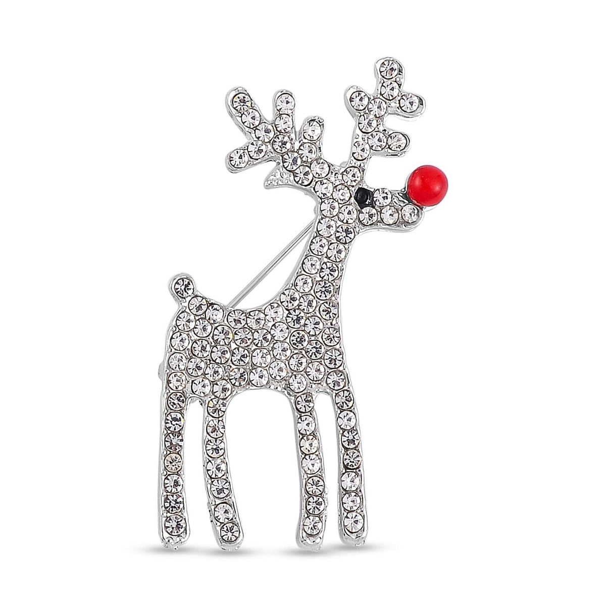 Red Resin and White Crystal Reindeer Brooch V32699177 0