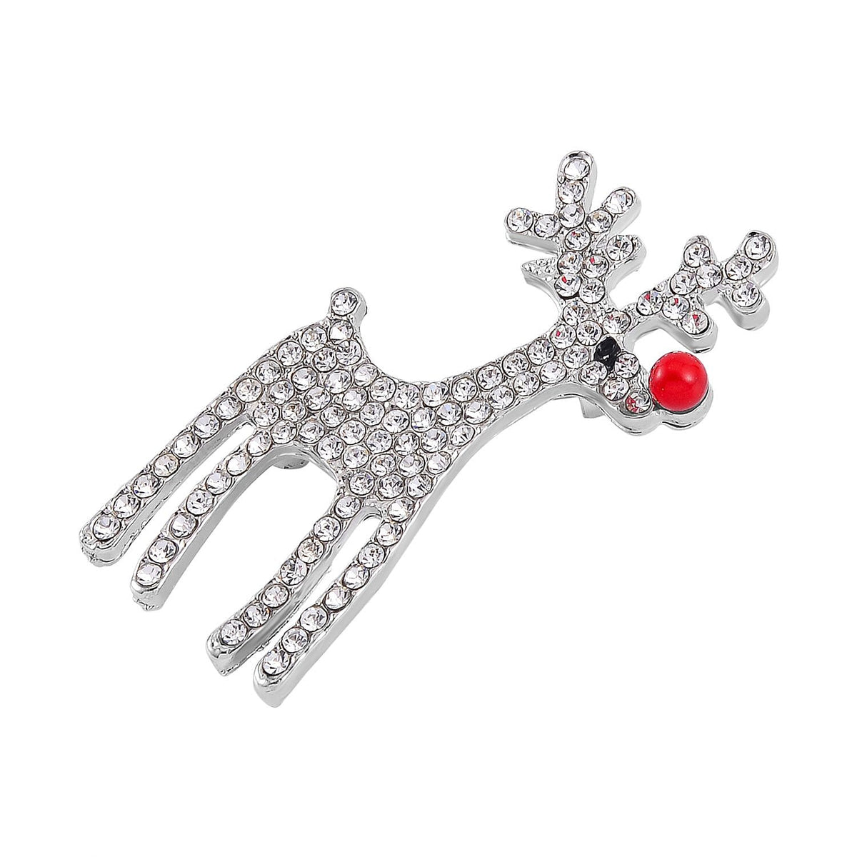 Red Resin and White Crystal Reindeer Brooch V32699177 3