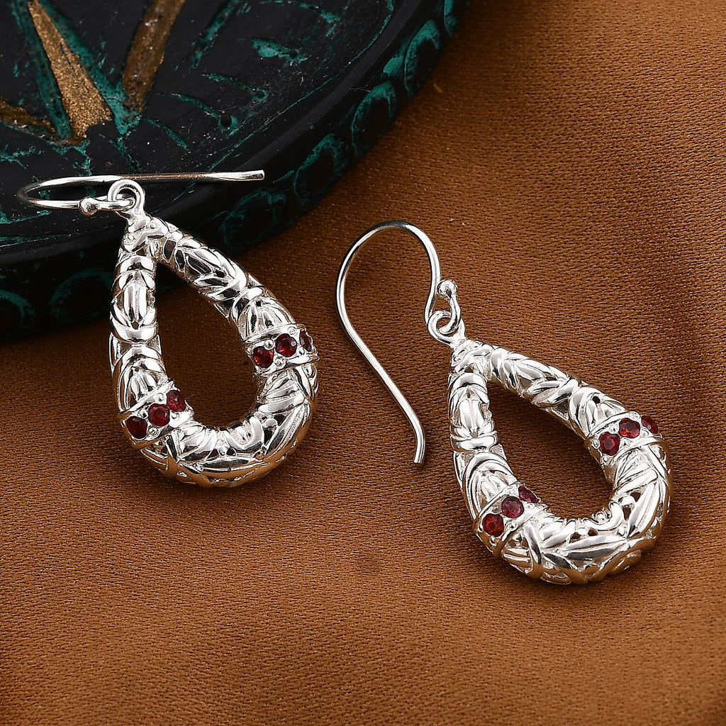 Red Sapphire Earrings in Sterling Silver, Silver Wt. 7.00 Gms.