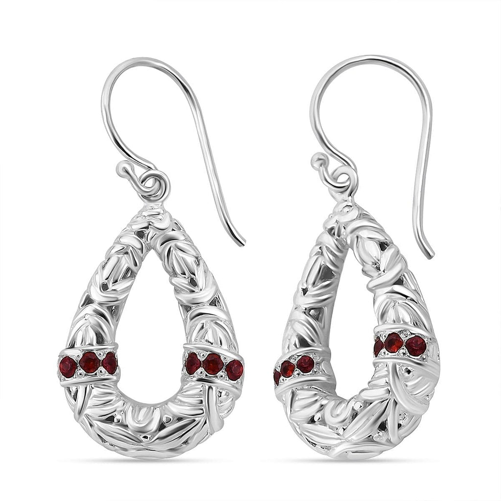 Red Sapphire Earrings in Sterling Silver, Silver Wt. 7.00 Gms.